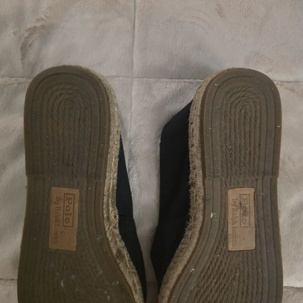 Polo Ralph Lauren Cevio Slip Mens 8D Black Canvas Espadrille Slip On Shoes Pony